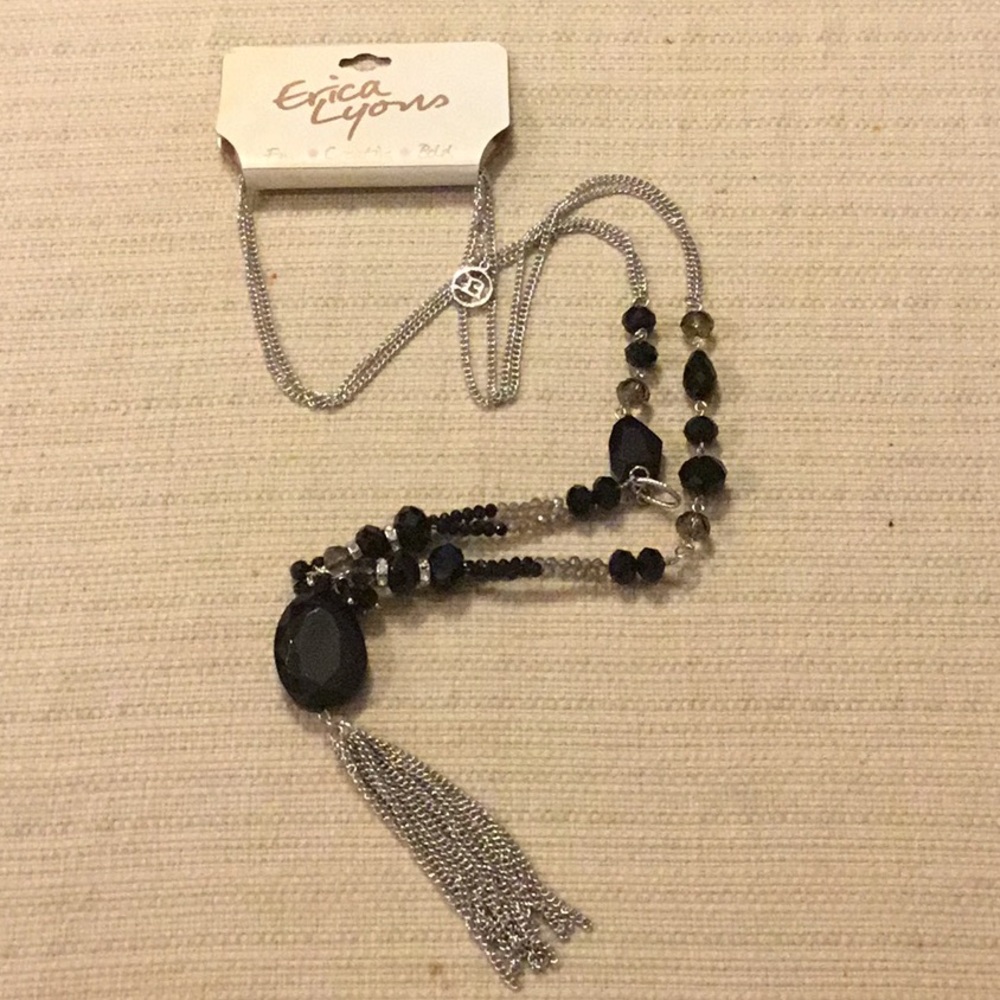 Brand New Erica Lyons Black/Silver Necklace, Approx. 27” w/ ext.